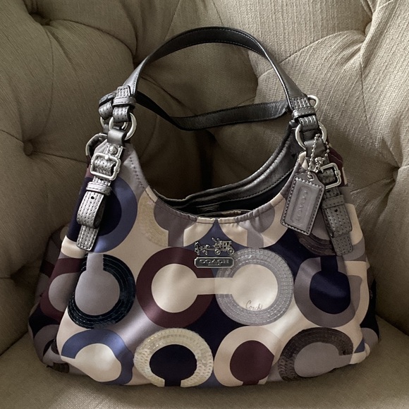 Coach Circular Pattern Shoulder Bag - Purple, Gray, Cream - Picture 1 of 12